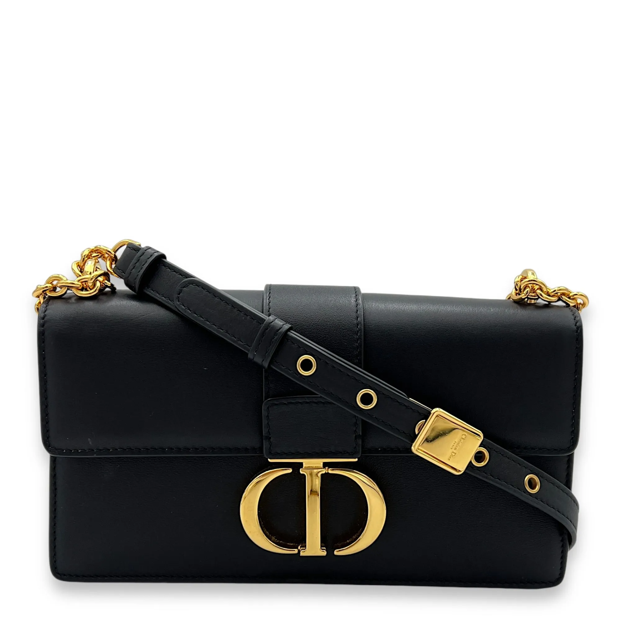 30 Montaigne East West Black Crossbody Bag in Calfskin, Gold hardware