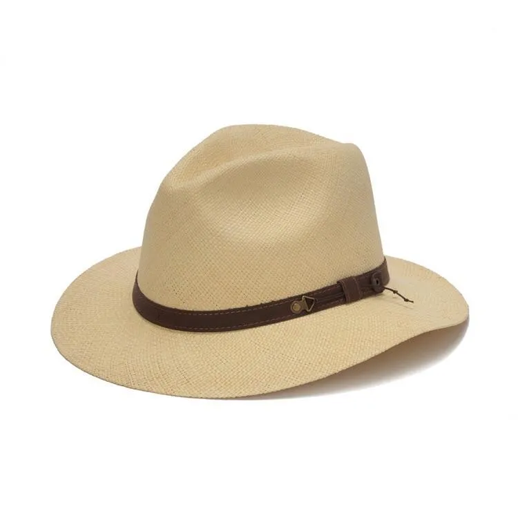 Austral Beige Straw Panama Hat - The Cody With Leather Band