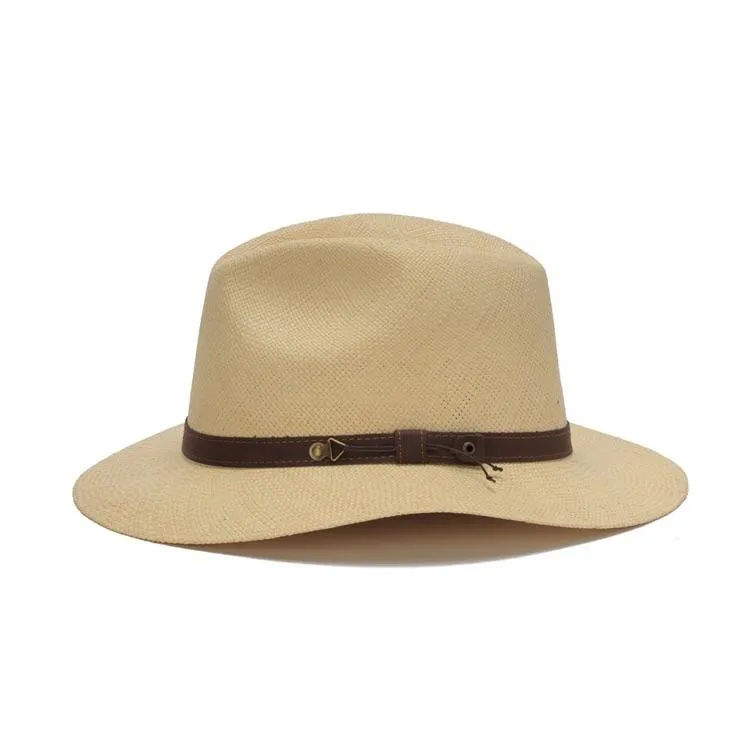 Austral Beige Straw Panama Hat - The Cody With Leather Band