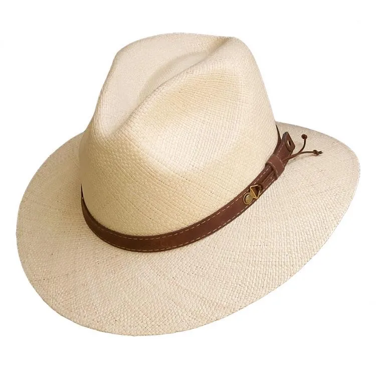 Austral Beige Straw Panama Hat - The Cody With Leather Band