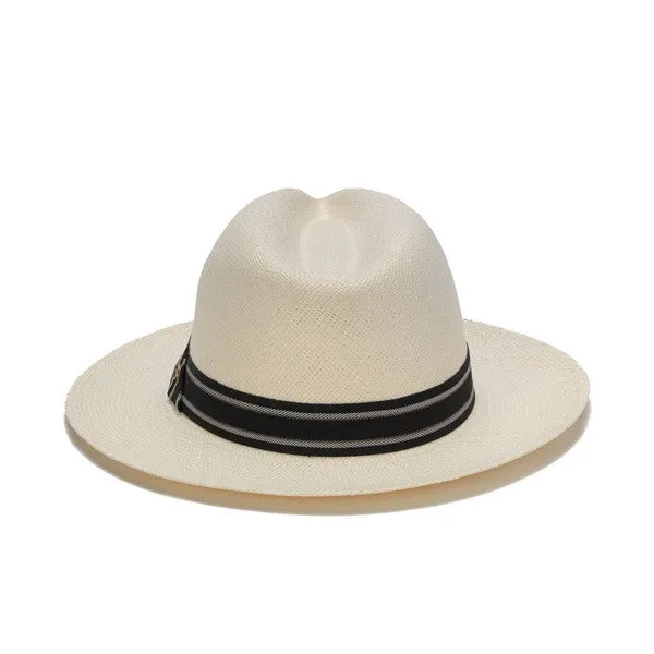 Austral Hats - White Panama Hat with Striped Black and Grey Band