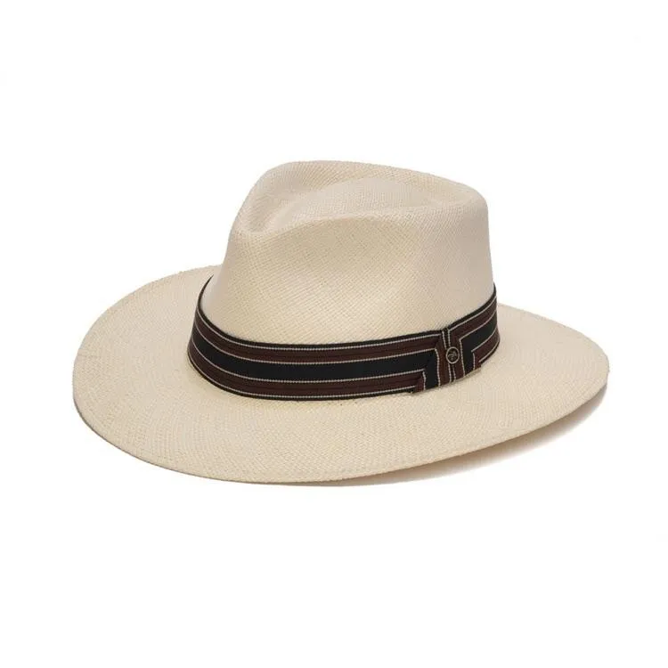 Austral White Panama Hat - The Irving with Brown and Navy Band