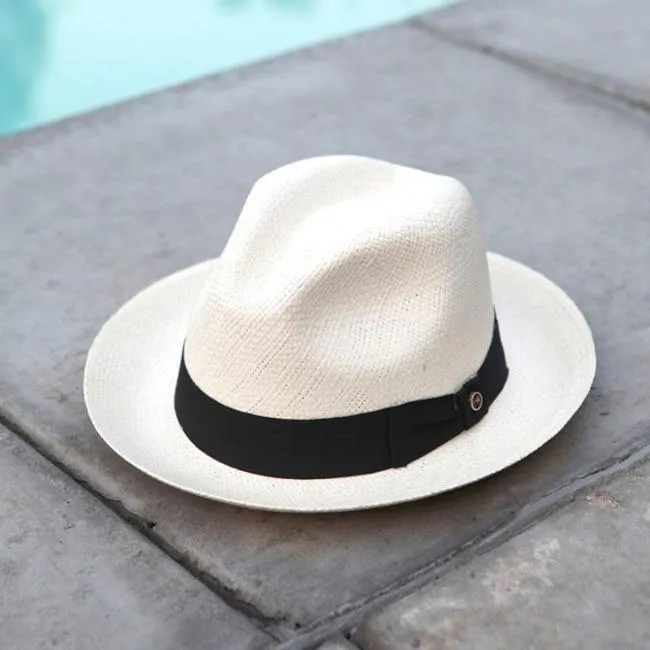 Austral White Straw Panama Hat - The Cooper with Black Ribbon Band