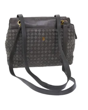 BALLY Intrecciato Woven Leather Shoulder Bag Gray