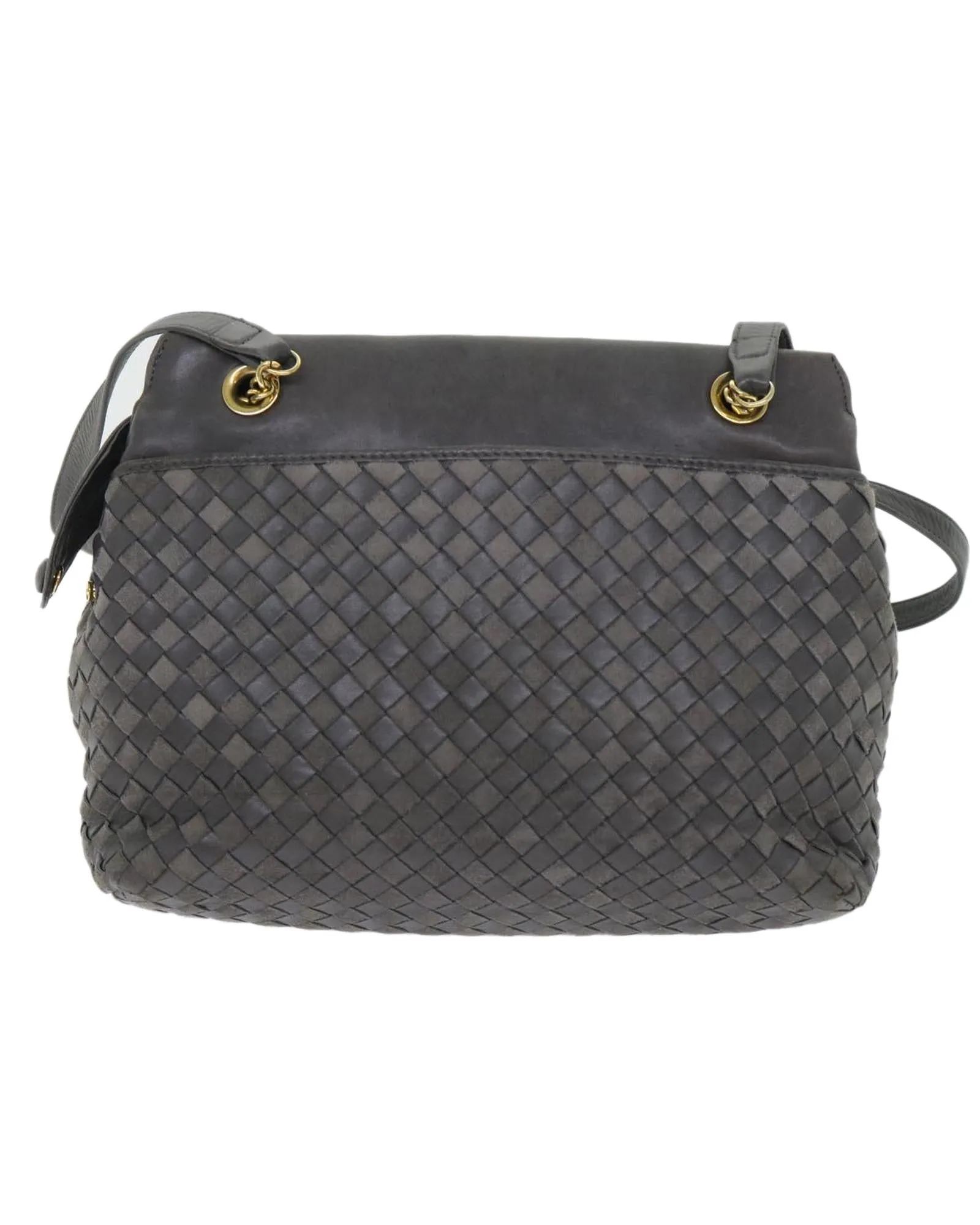 BALLY Intrecciato Woven Leather Shoulder Bag Gray