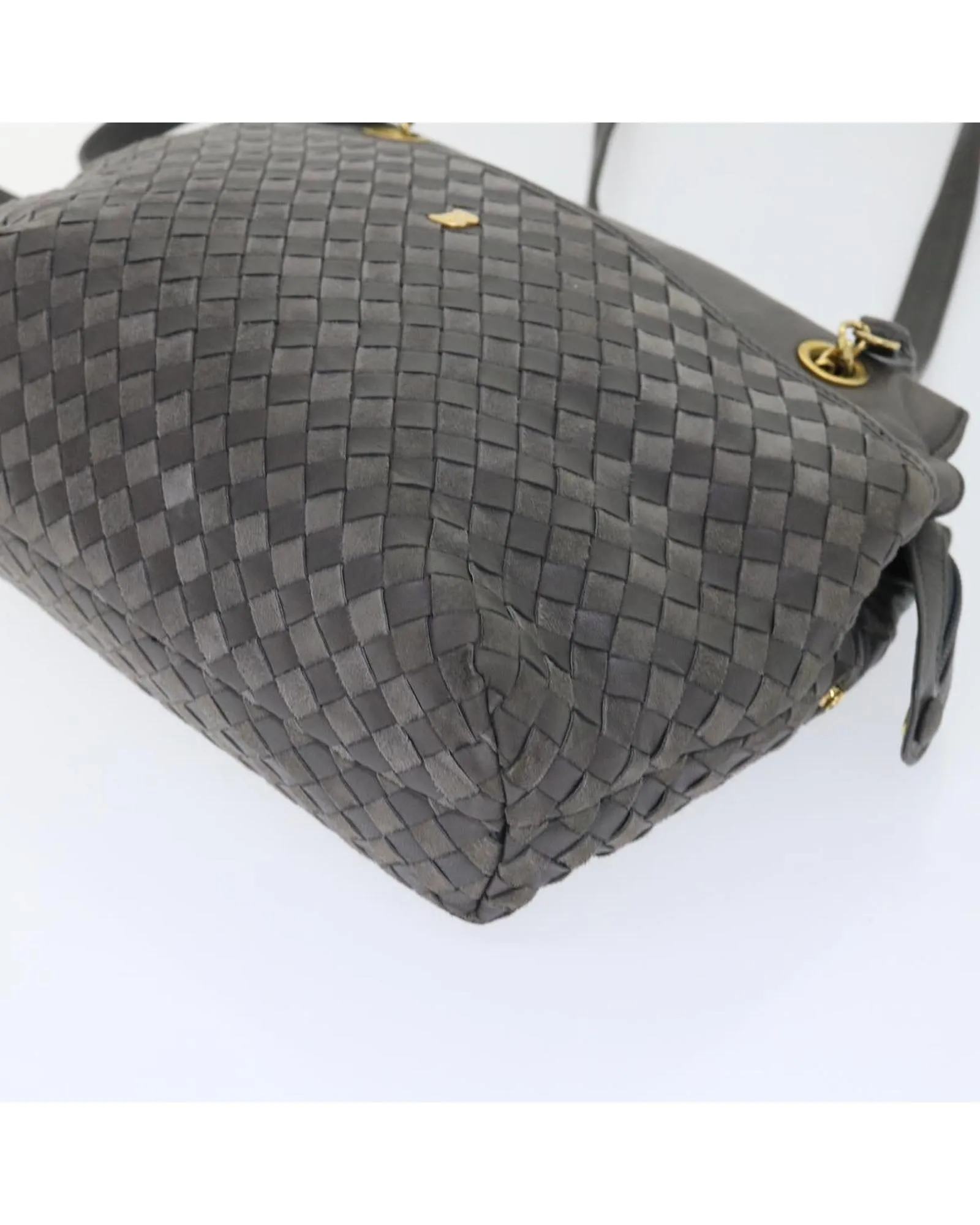 BALLY Intrecciato Woven Leather Shoulder Bag Gray