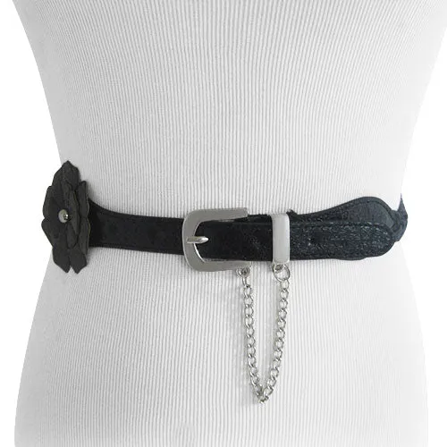 Black Flower Accent Braided Women’s Belt