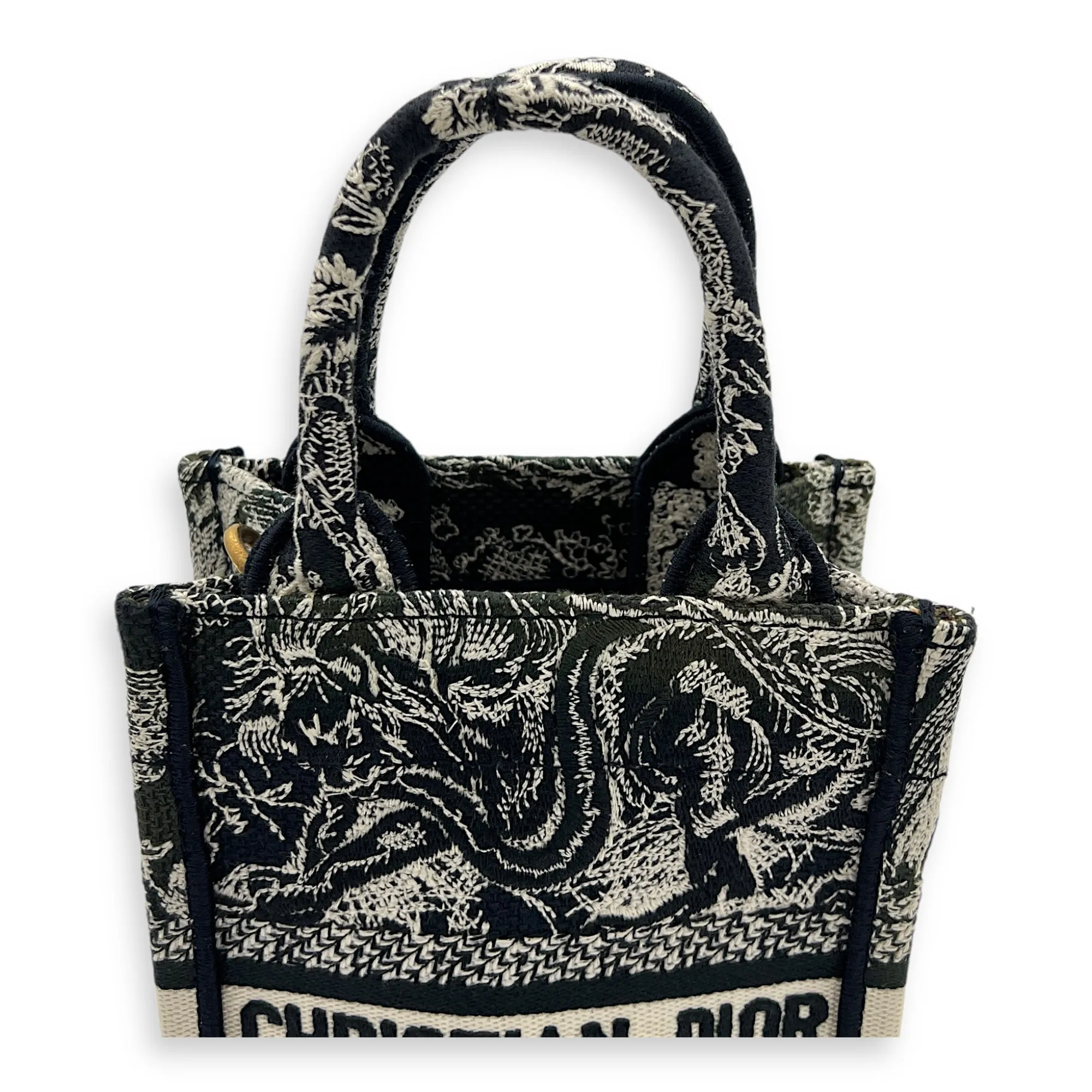 Book Tote Vertical Navy Crossbody Bag in Jacquard, Gold hardware