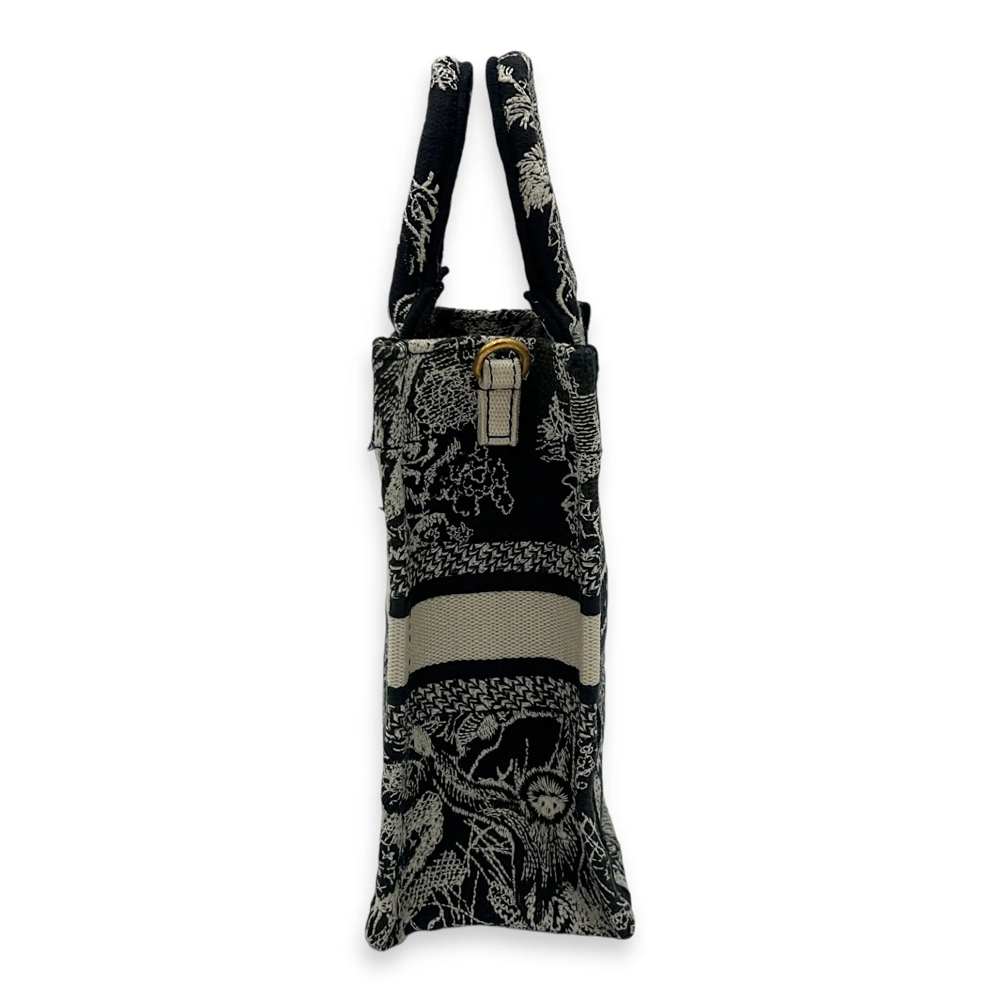 Book Tote Vertical Navy Crossbody Bag in Jacquard, Gold hardware