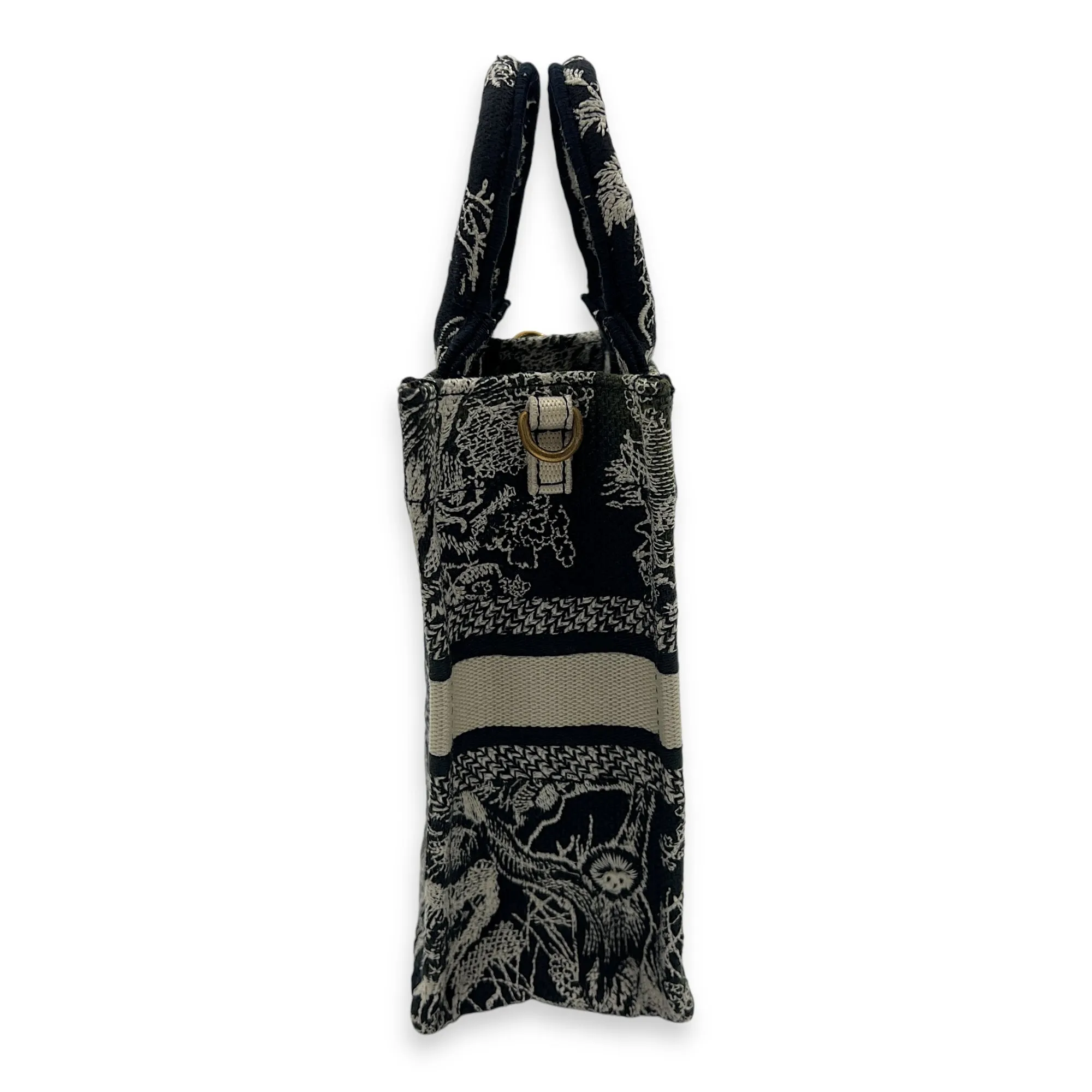 Book Tote Vertical Navy Crossbody Bag in Jacquard, Gold hardware