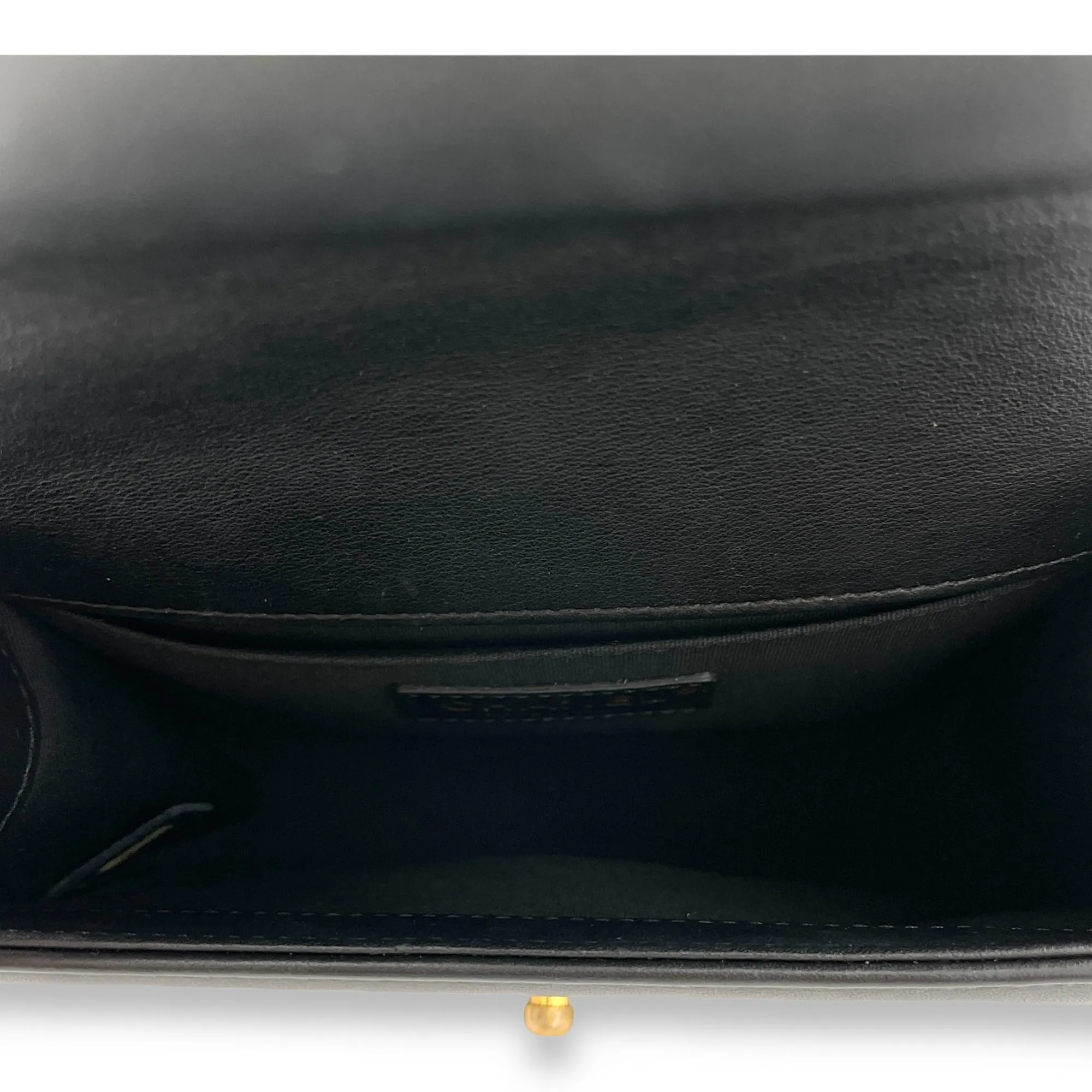 Boy Small Black Crossbody Bag in Calfskin, Brushed Gold hardware