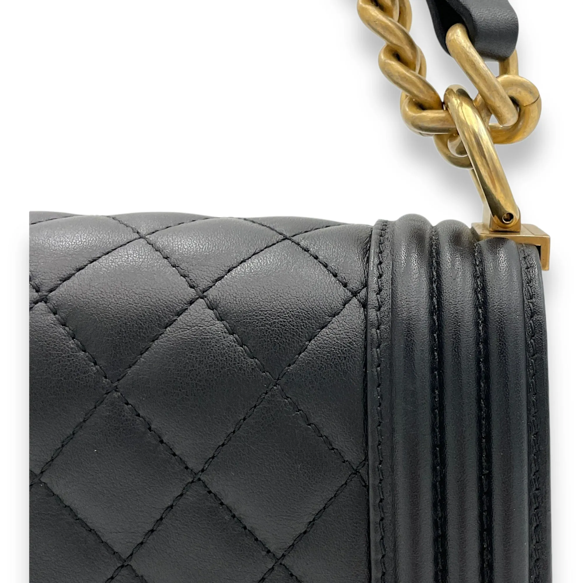 Boy Small Black Crossbody Bag in Calfskin, Brushed Gold hardware