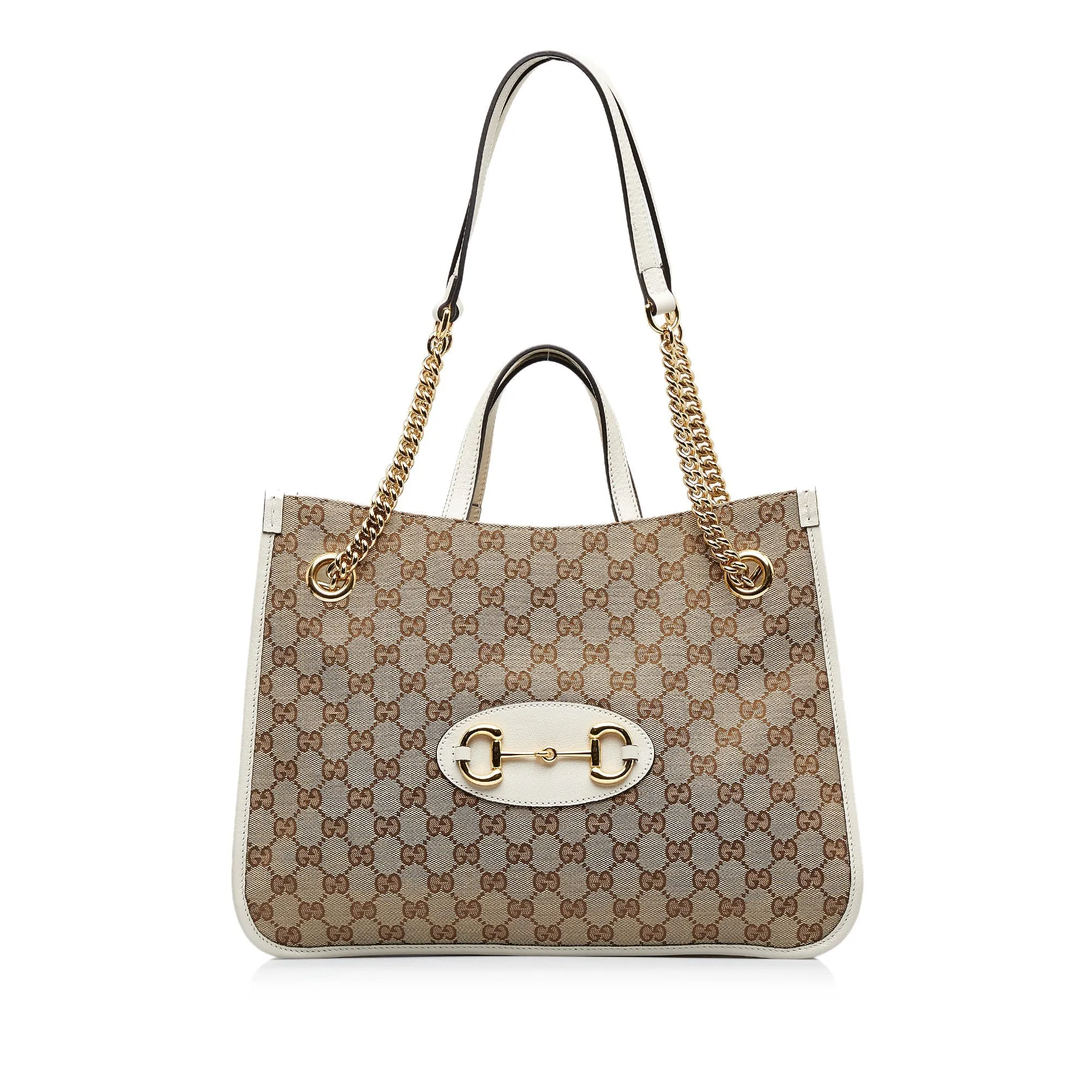 Brown Gucci Medium GG Canvas Horsebit 1955 Tote Satchel