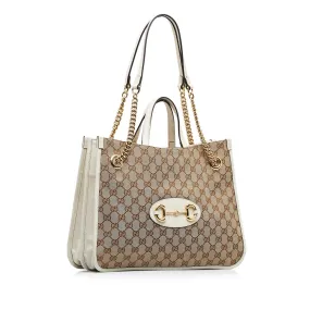 Brown Gucci Medium GG Canvas Horsebit 1955 Tote Satchel