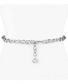 Calvin Klein Women's Silver Chain Belt with Logo Pendant, Silver