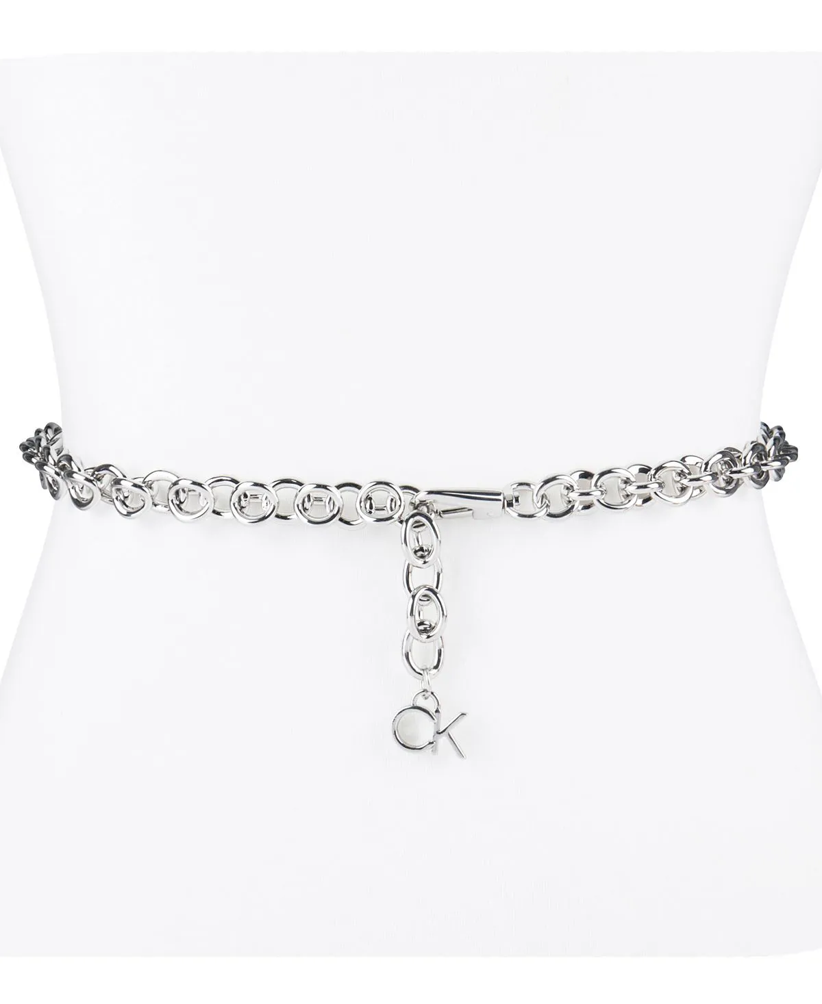 Calvin Klein Women's Silver Chain Belt with Logo Pendant, Silver