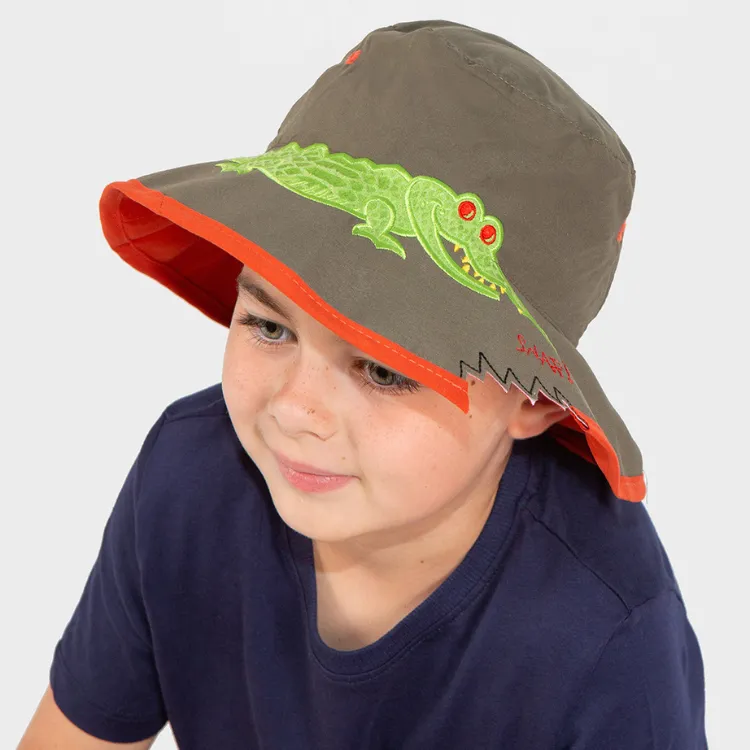 Cancer Council Kid's Wide Brim Croc Hat - Khaki