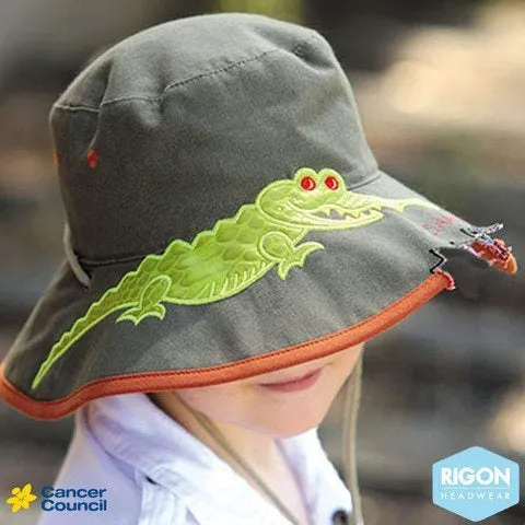 Cancer Council Kid's Wide Brim Croc Hat - Khaki