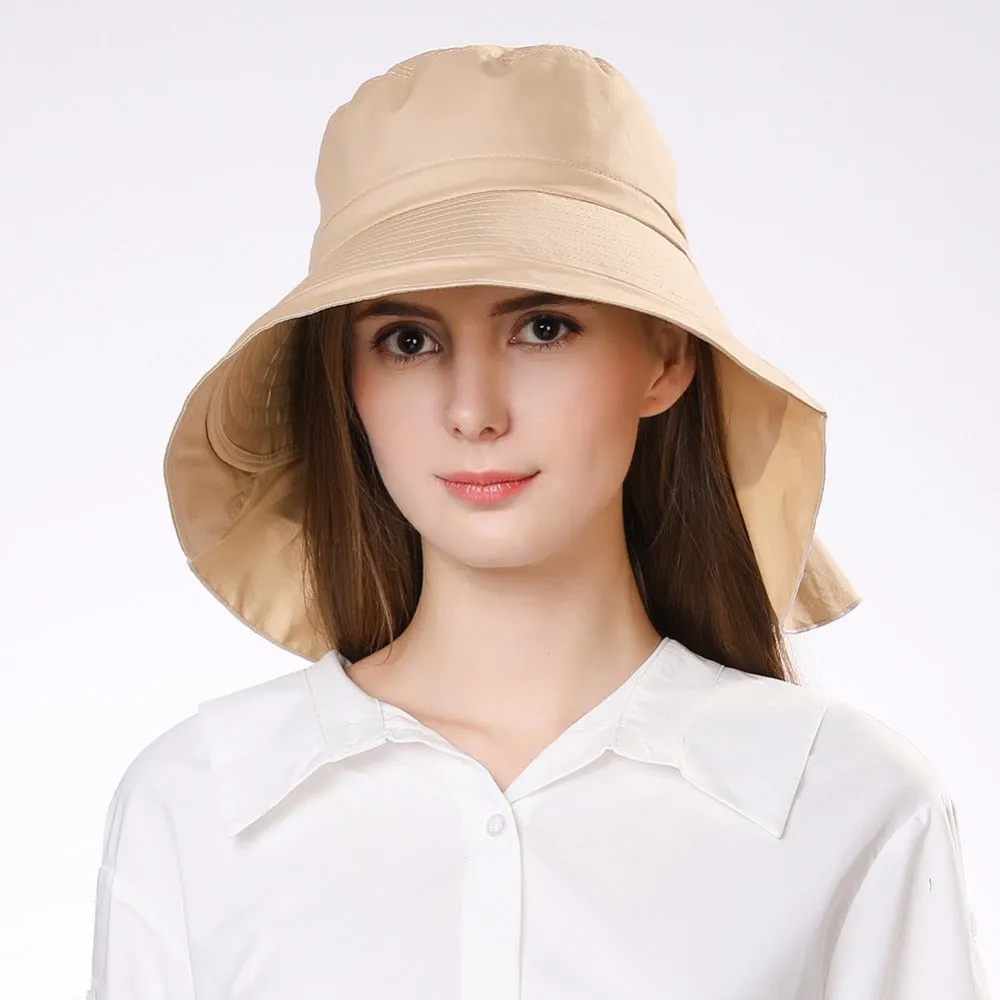 Casual Women's Foldable Cotton Sun Hats With String For Beach Travel