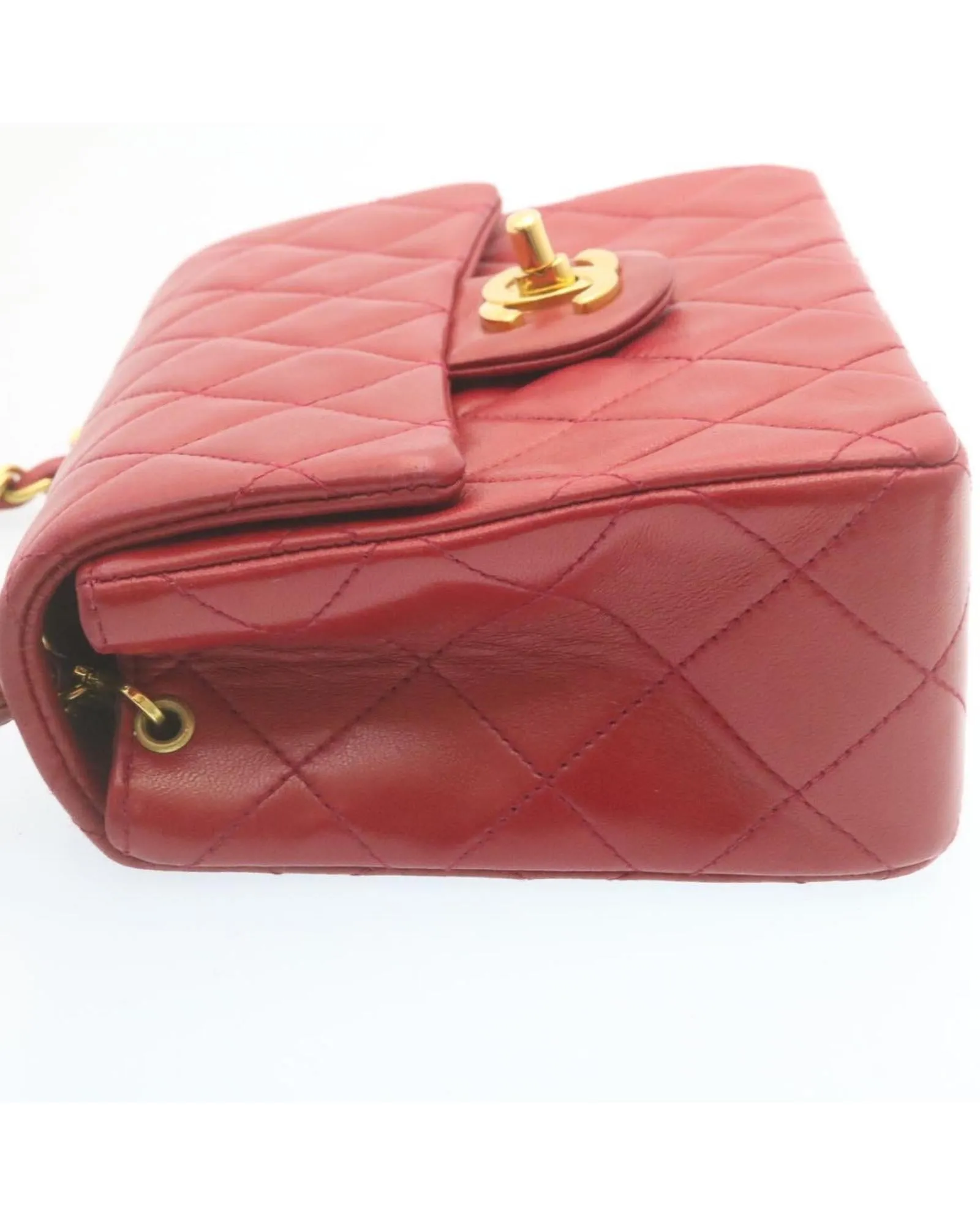 CHANEL Classic Double Flap Mini Bag in Red Lambskin Leather