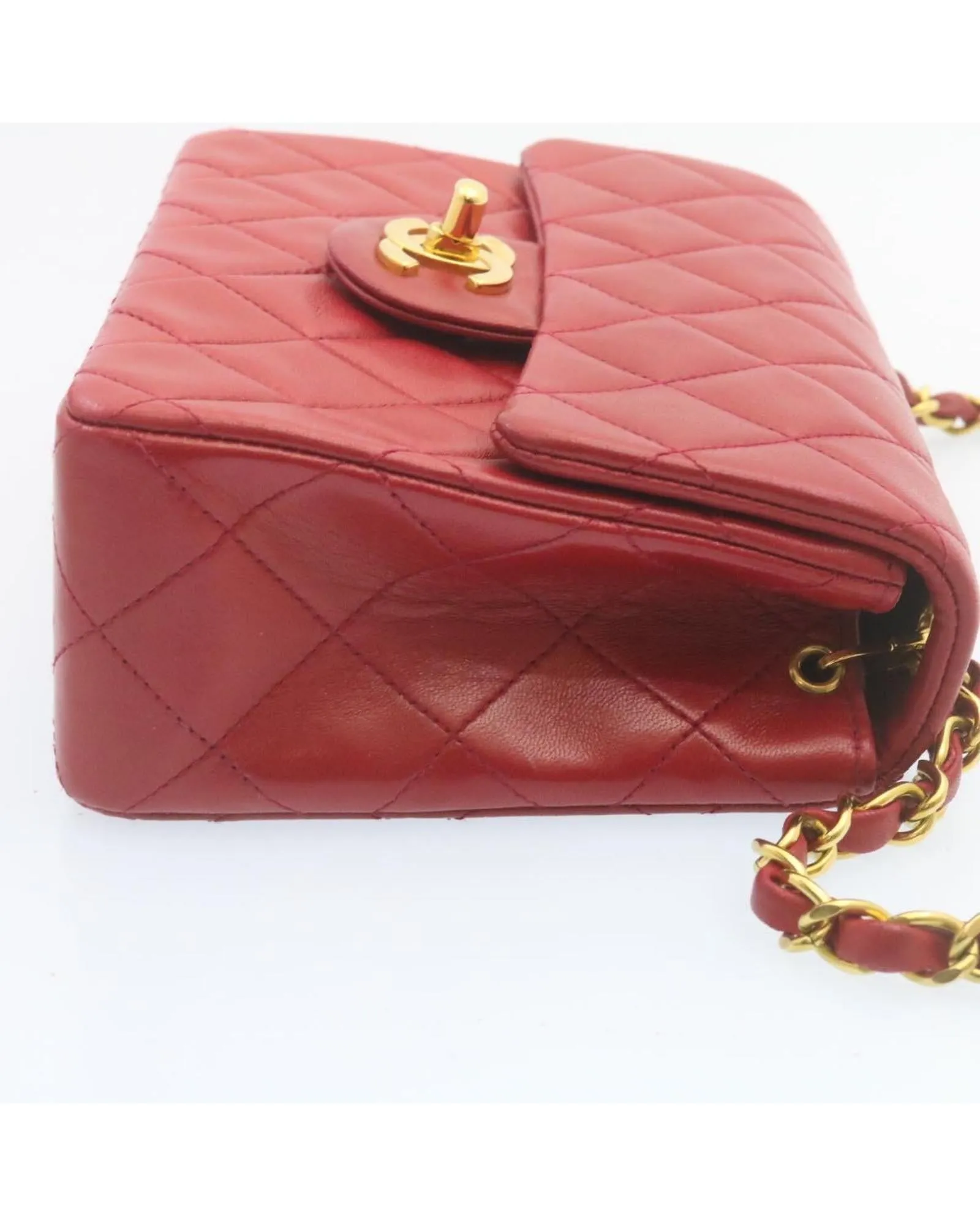 CHANEL Classic Double Flap Mini Bag in Red Lambskin Leather