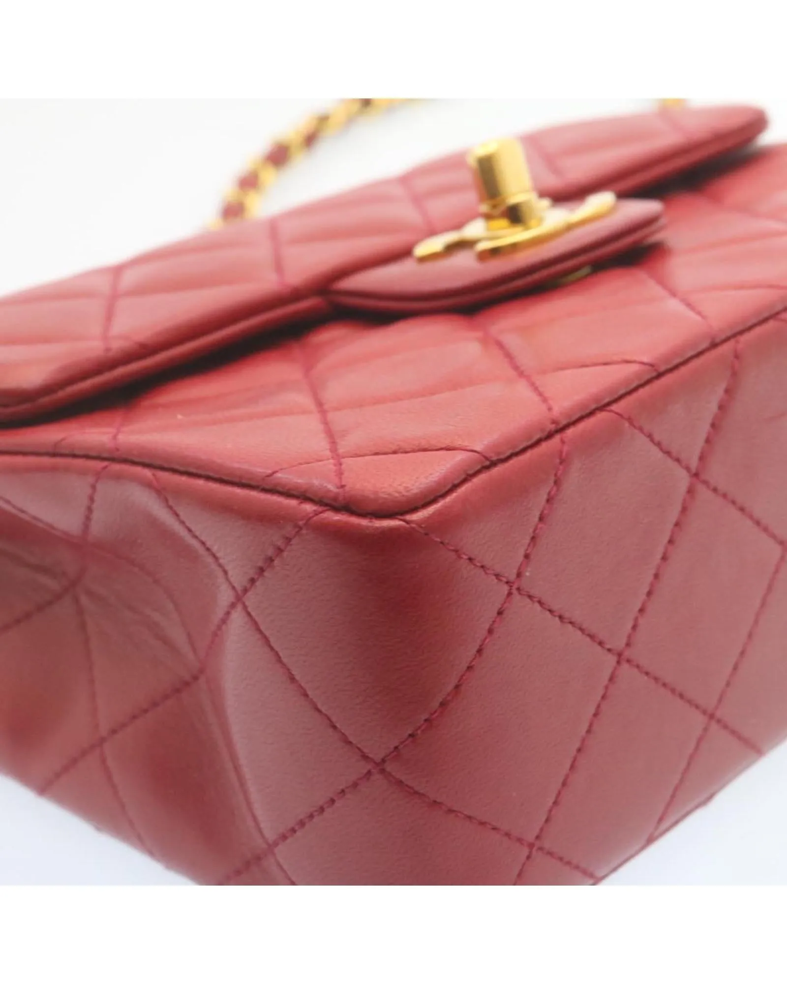 CHANEL Classic Double Flap Mini Bag in Red Lambskin Leather