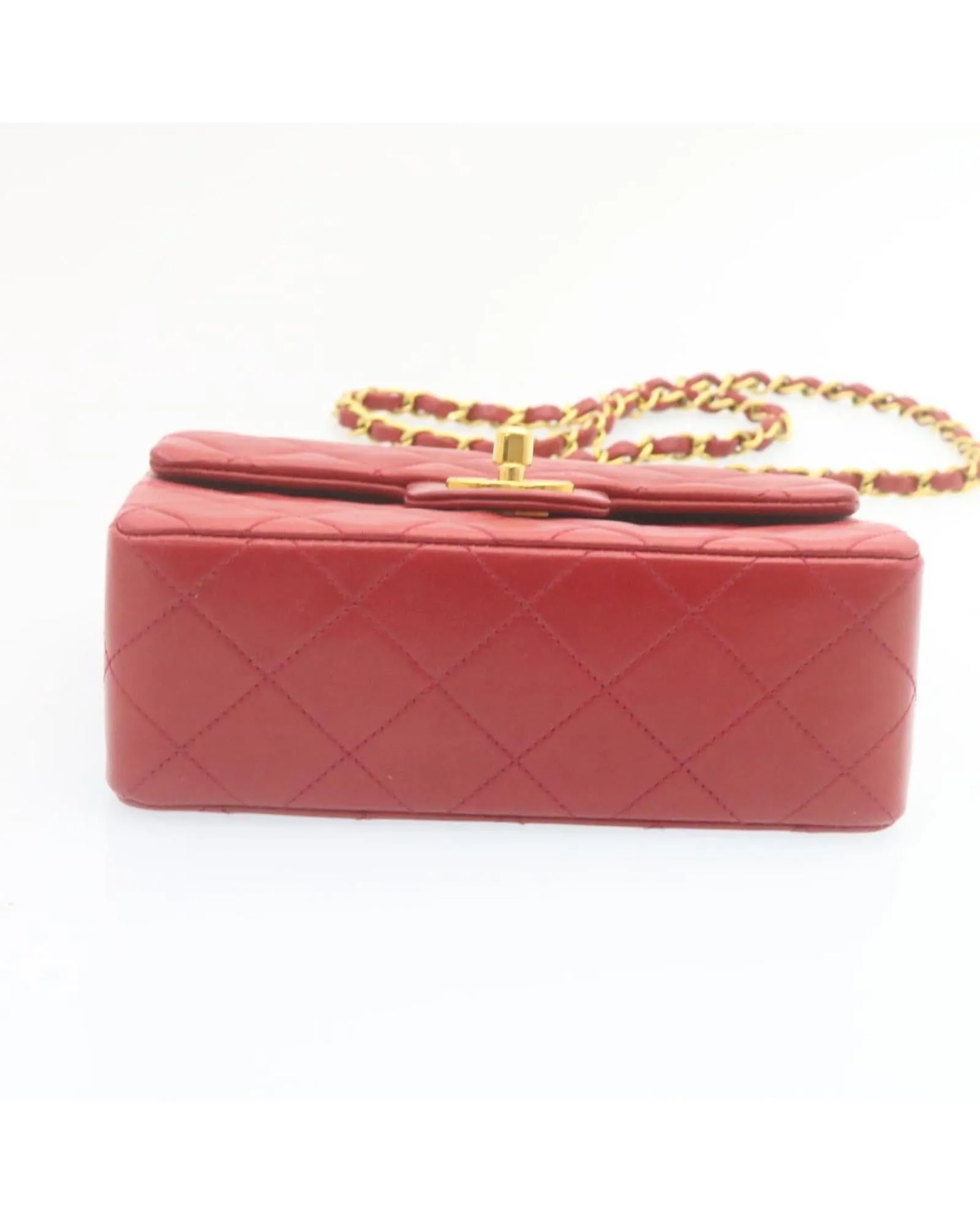 CHANEL Classic Double Flap Mini Bag in Red Lambskin Leather