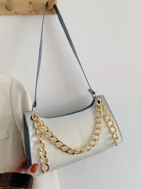 Croc Embossed Chain Decor Shoulder Bag