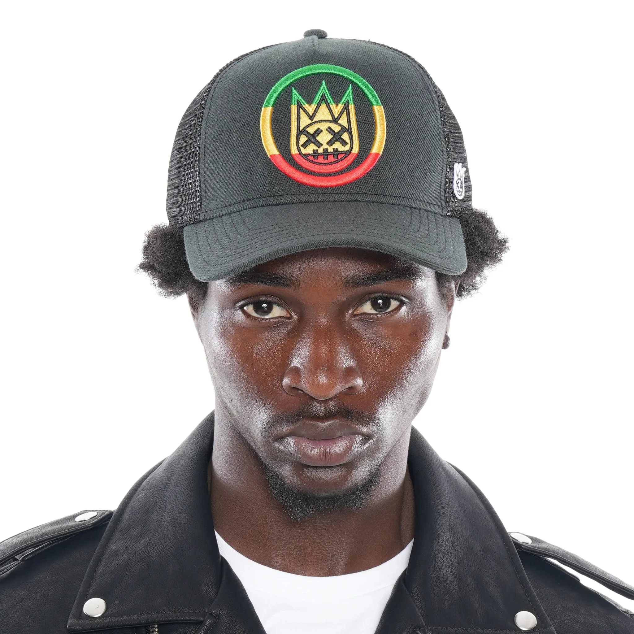 Cult Of Individuality - "Bob Marley" Mesh Back Trucker Curved Visor (Black) - Durable Wool Adjustable