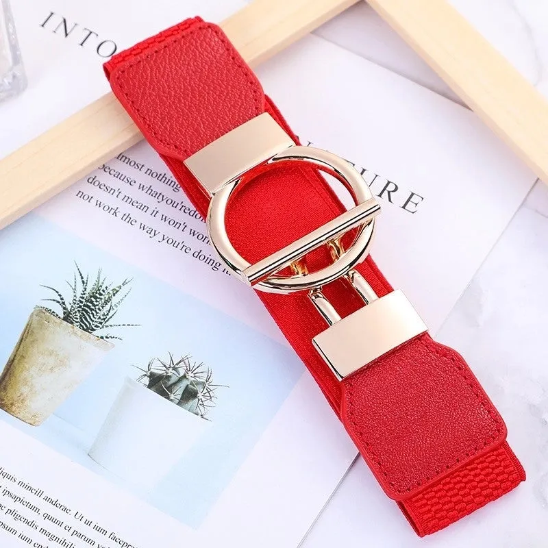 Fashion Round Pu Leather Fabric Metal Button Belt