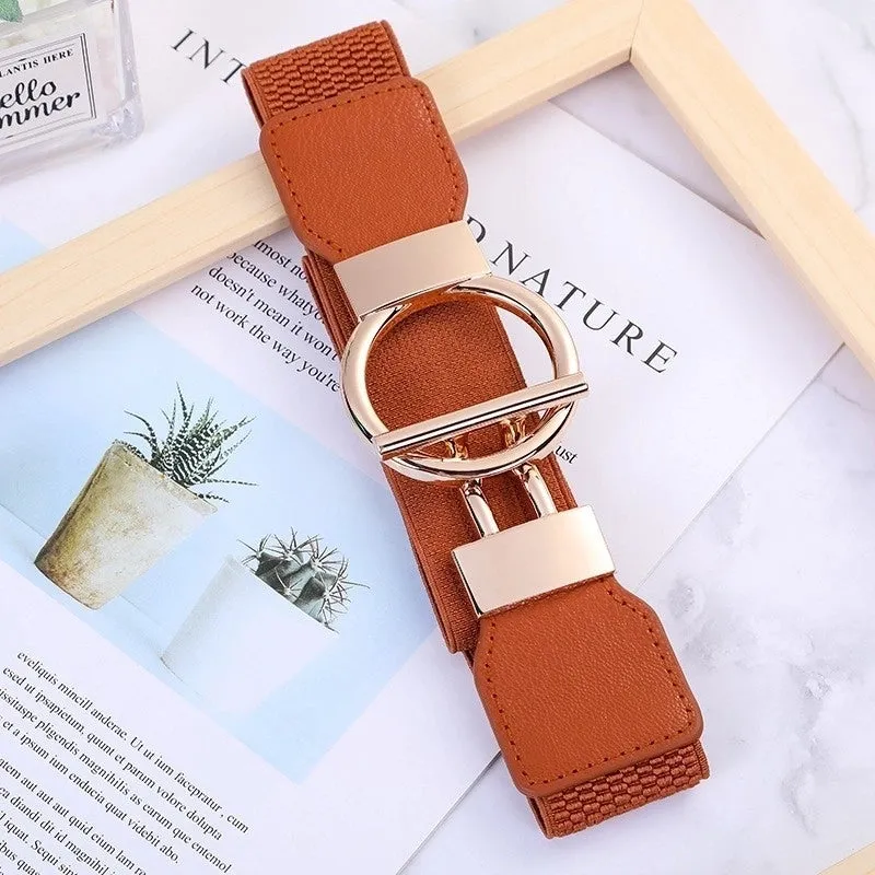 Fashion Round Pu Leather Fabric Metal Button Belt