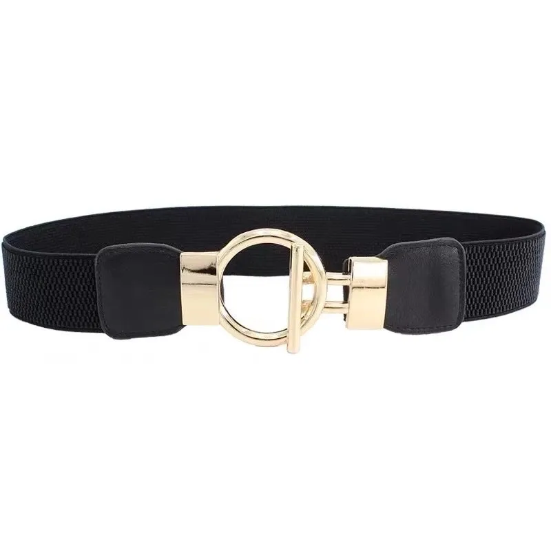 Fashion Round Pu Leather Fabric Metal Button Belt