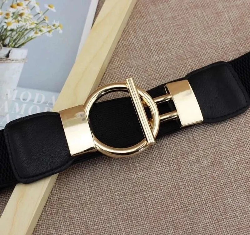 Fashion Round Pu Leather Fabric Metal Button Belt