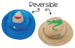 FlapJackKids - Reversible Kids' Sun Hat - Shark / Alligator