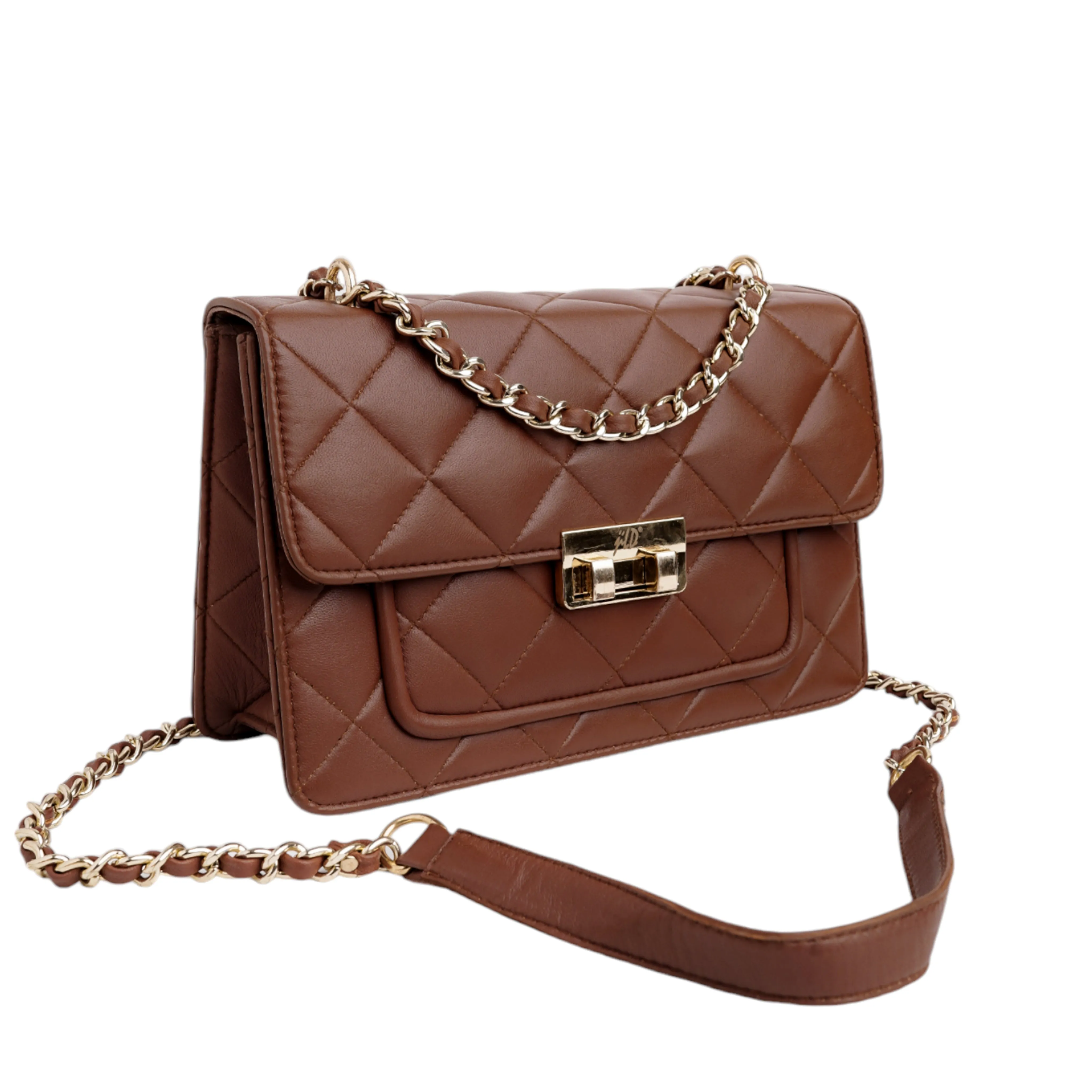 Flora Quilted Crossbody Leather Bag - Tan Brown