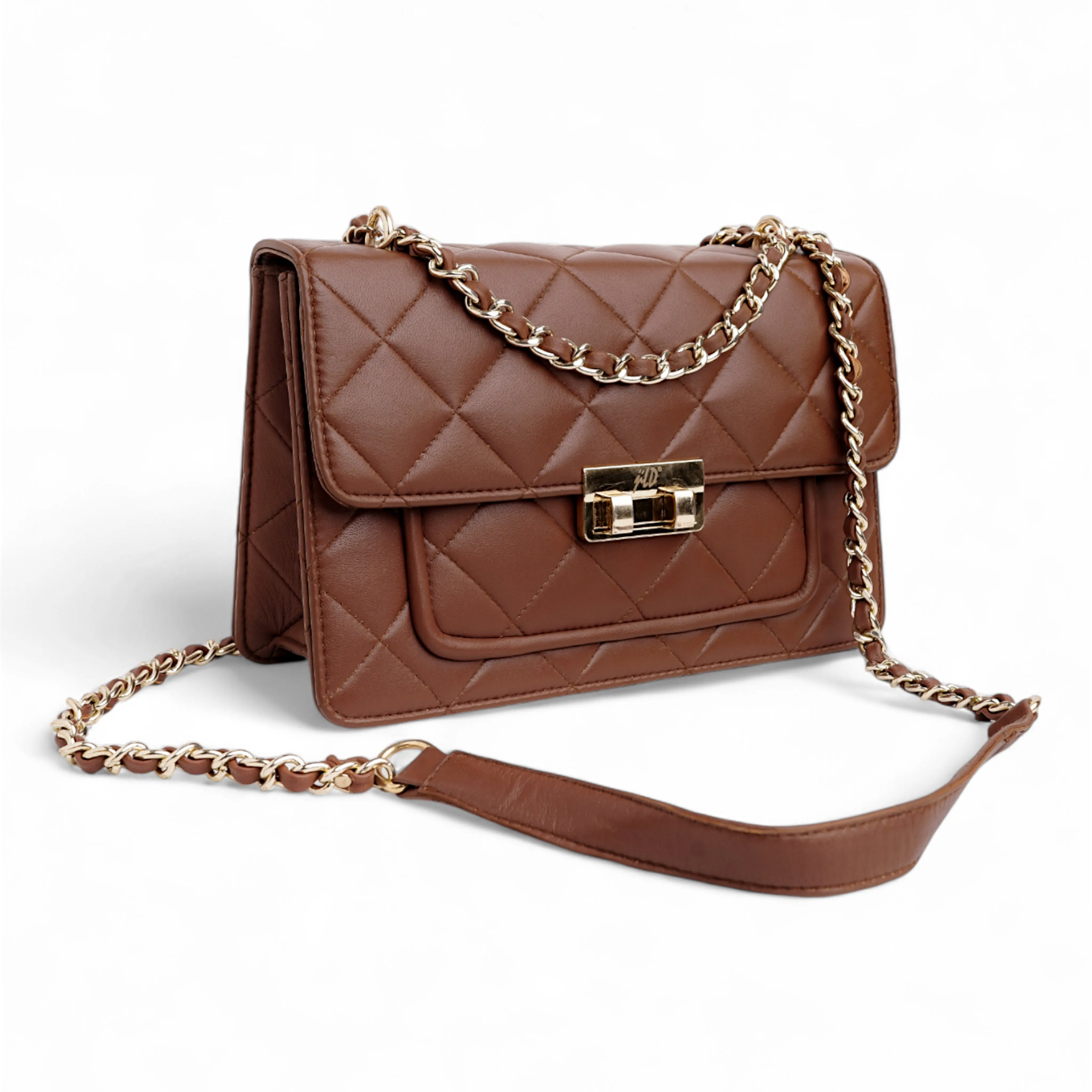 Flora Quilted Crossbody Leather Bag - Tan Brown