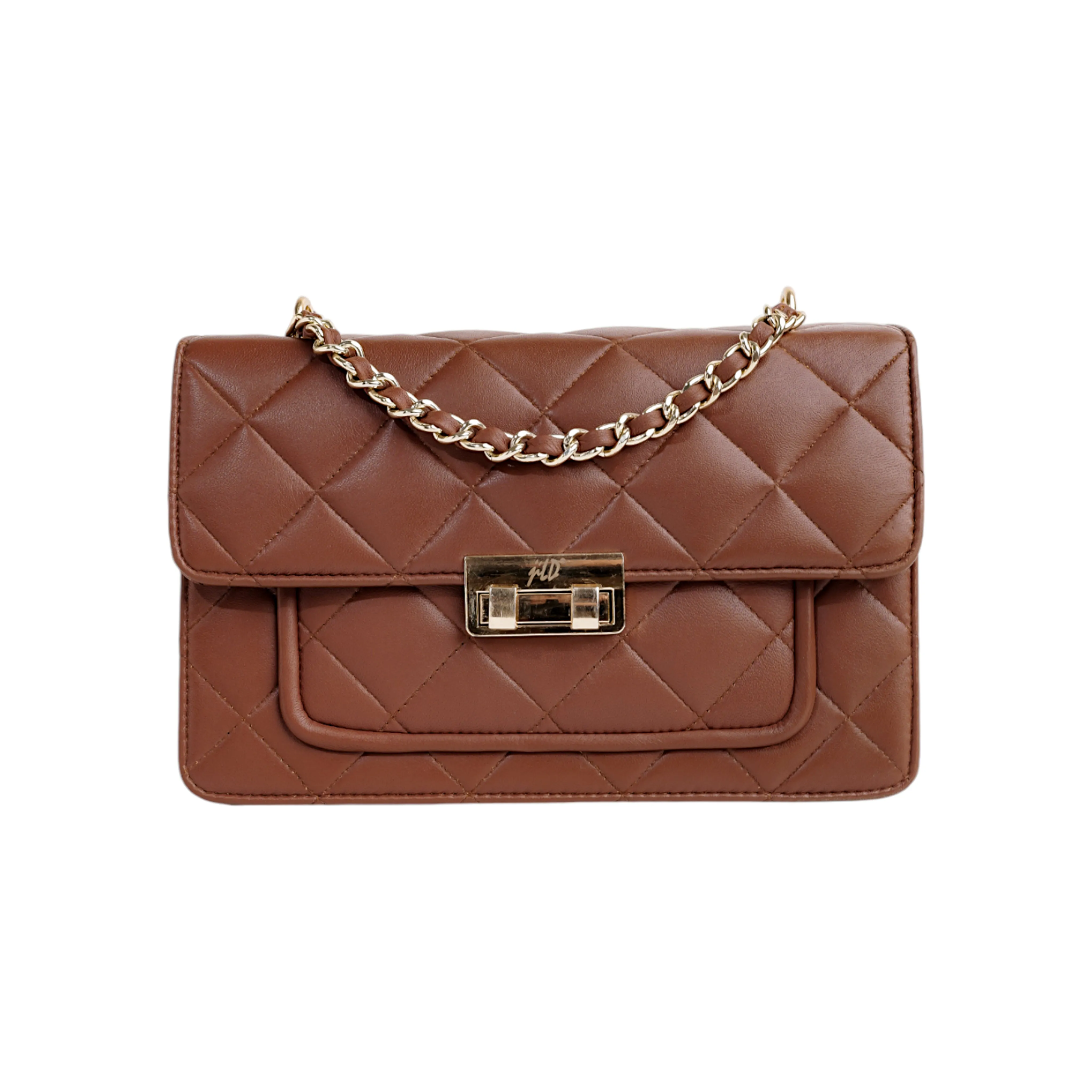 Flora Quilted Crossbody Leather Bag - Tan Brown