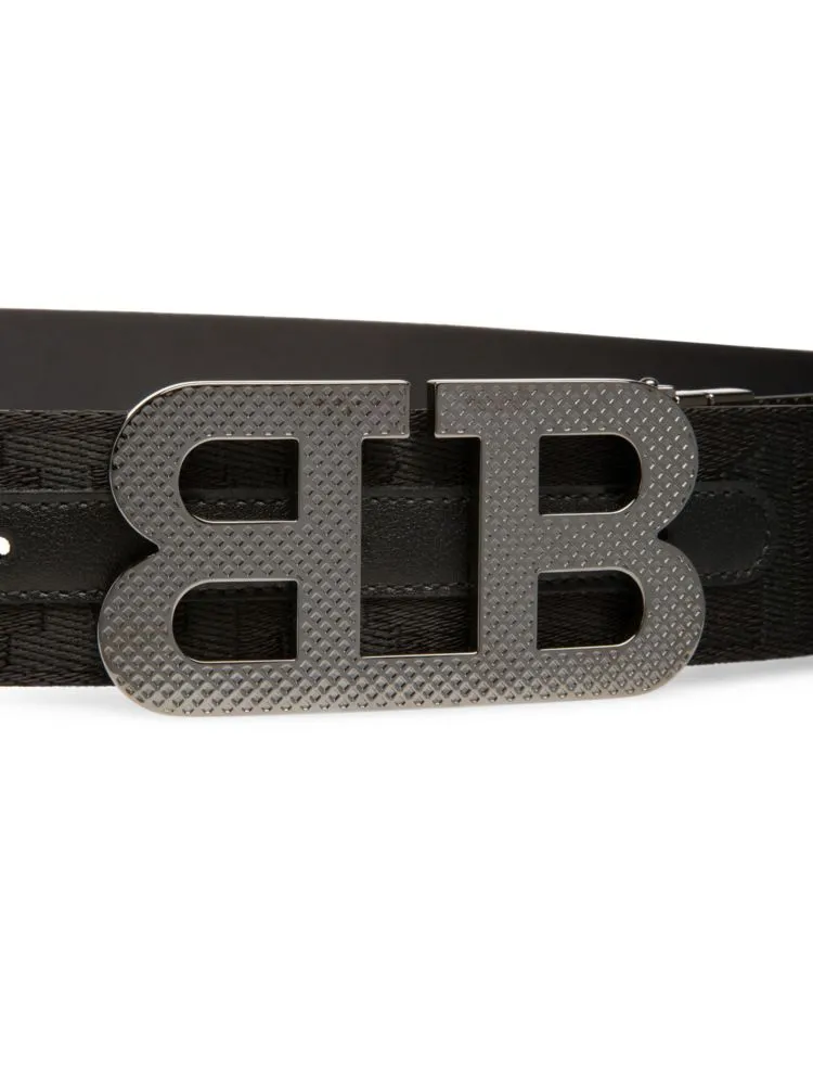 Iconic Bally Logo Embossed Fabric Belt, Black