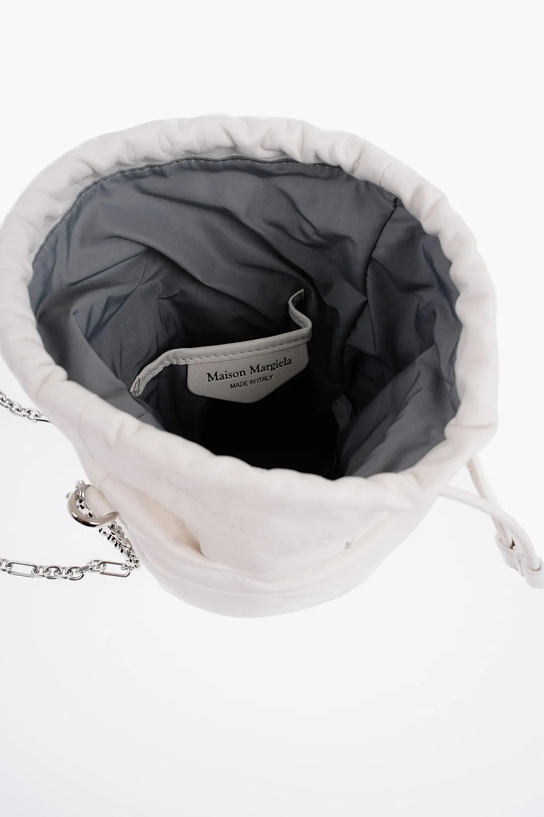 Maison Margiela MM11 Leather GLAM SLAM Bucket Bag with Silver-Tone Chain