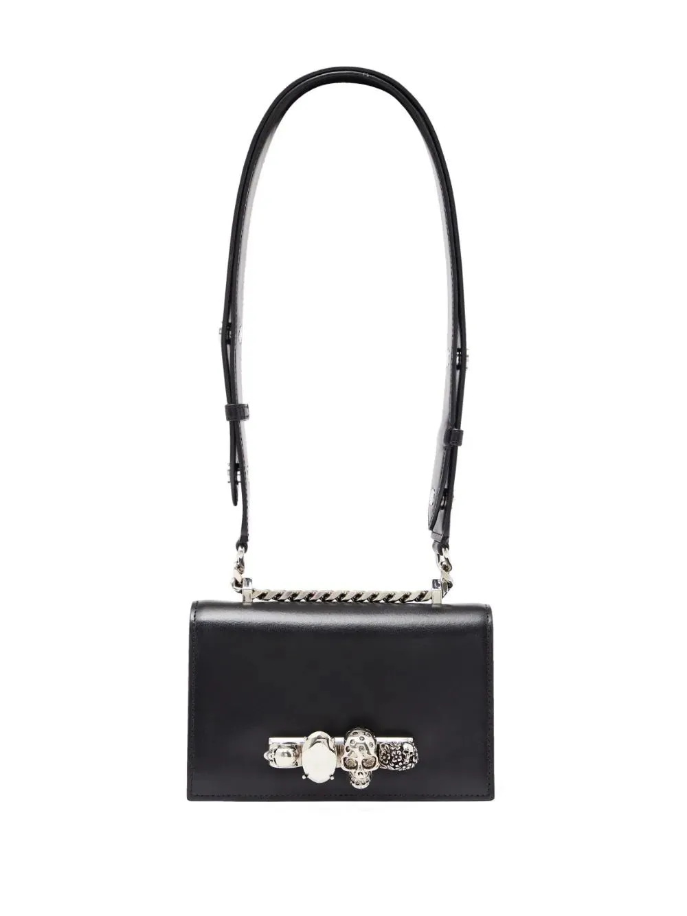 Mini Jewelled Satchel Leather Strap, Black