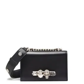 Mini Jewelled Satchel Leather Strap, Black