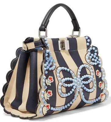 Mini Peekaboo Studded Stripe Leather Satchel, Blue