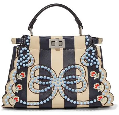 Mini Peekaboo Studded Stripe Leather Satchel, Blue