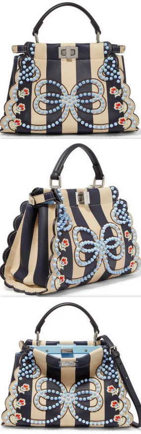 Mini Peekaboo Studded Stripe Leather Satchel, Blue