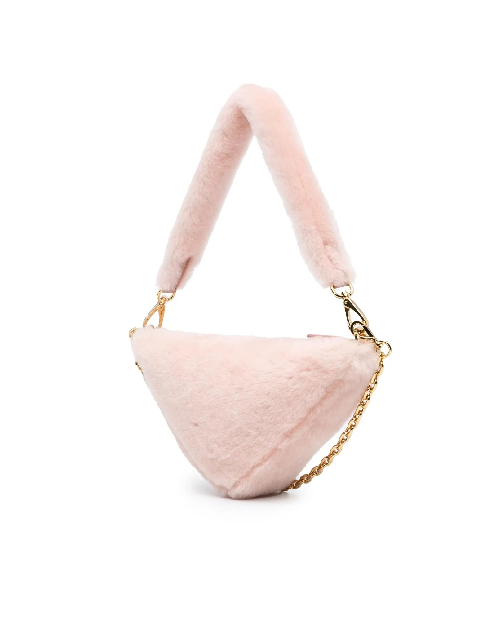 Mini Shearling Triangle Satchel with Detachable Handle and Strap