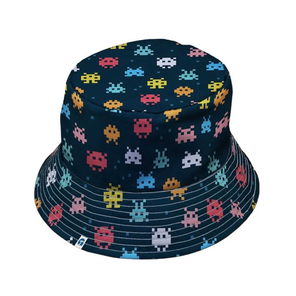 Pixel Monsters Teal Video Game Bucket Hat