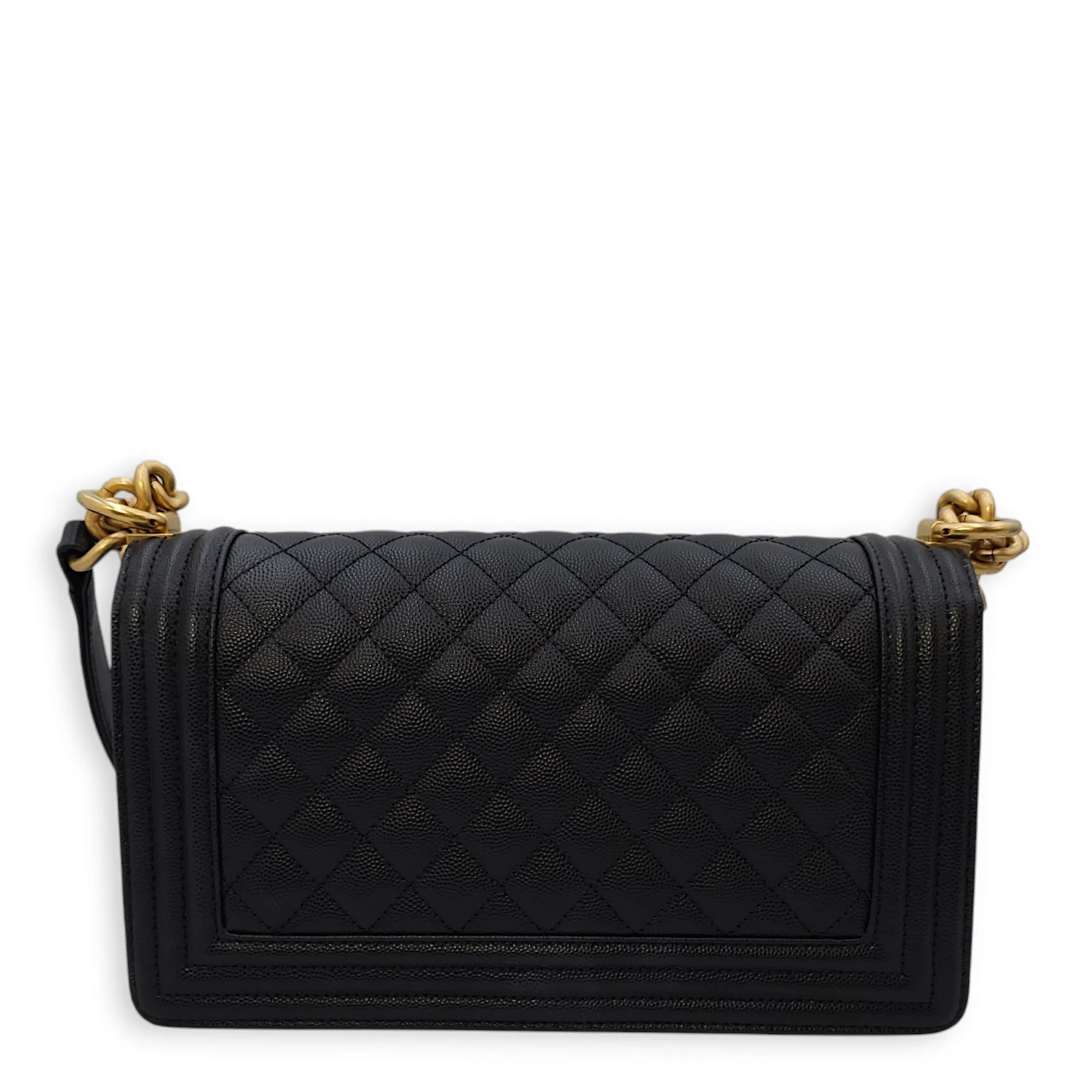 Quilted Boy Medium Medium (25cm) Black Crossbody Bag in Caviar Leather, Gold hardware