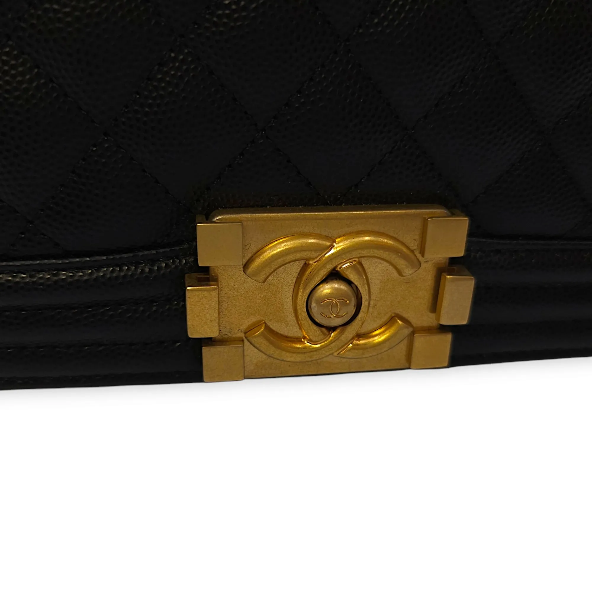 Quilted Boy Medium Medium (25cm) Black Crossbody Bag in Caviar Leather, Gold hardware