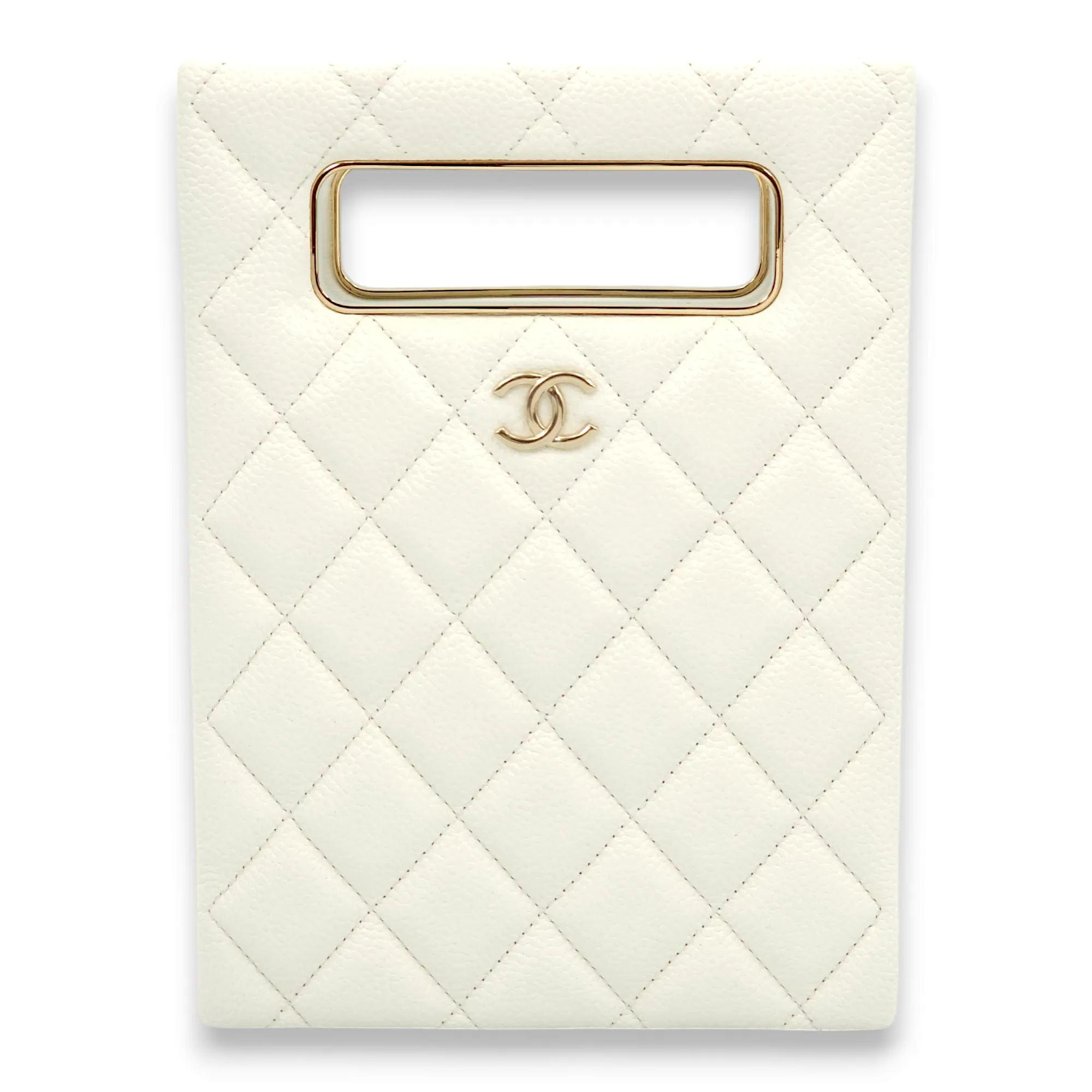 Quilted Vertical Evening Chain White Crossbody Bag in Caviar Leather, Gold hardware