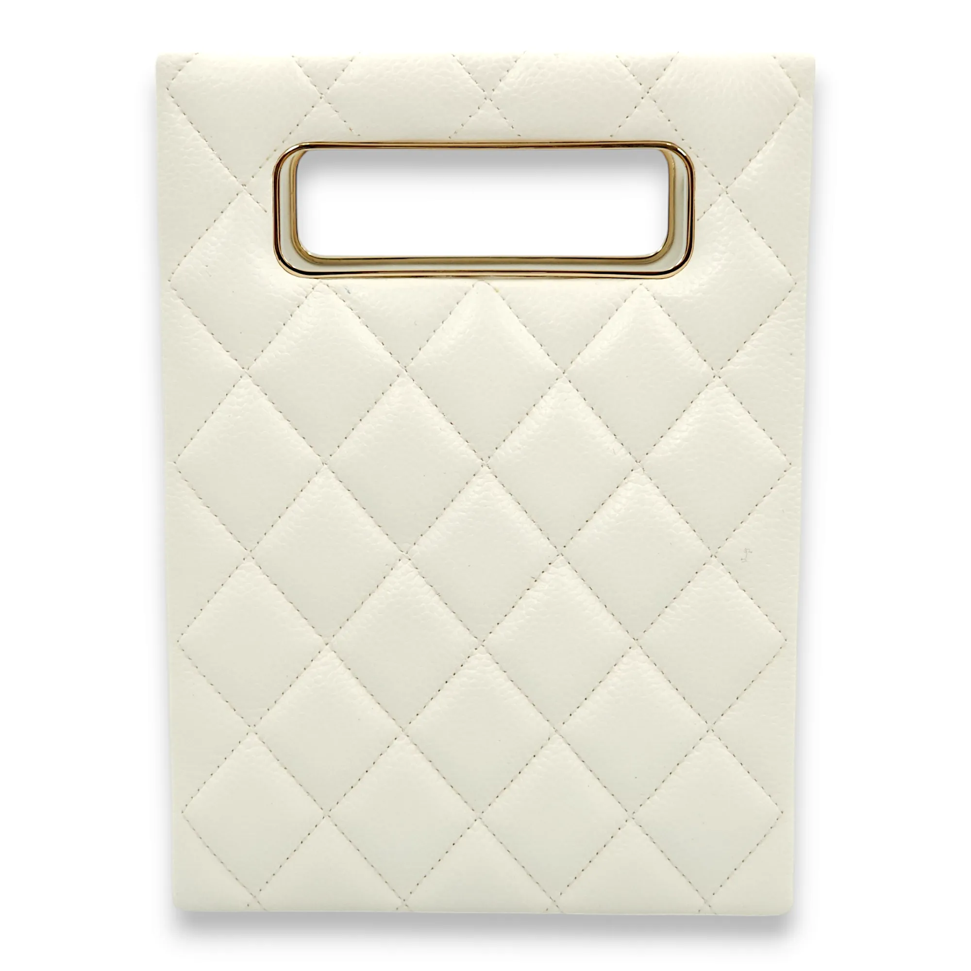 Quilted Vertical Evening Chain White Crossbody Bag in Caviar Leather, Gold hardware